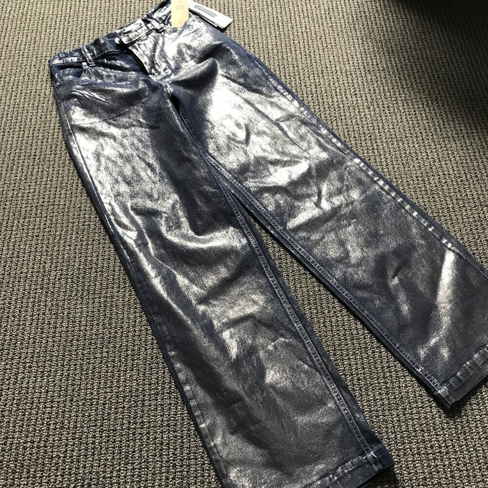 Madden NYC Foil Denim Jeans Womens XXS 00 NWT High Rise Skater Wide Leg Blue